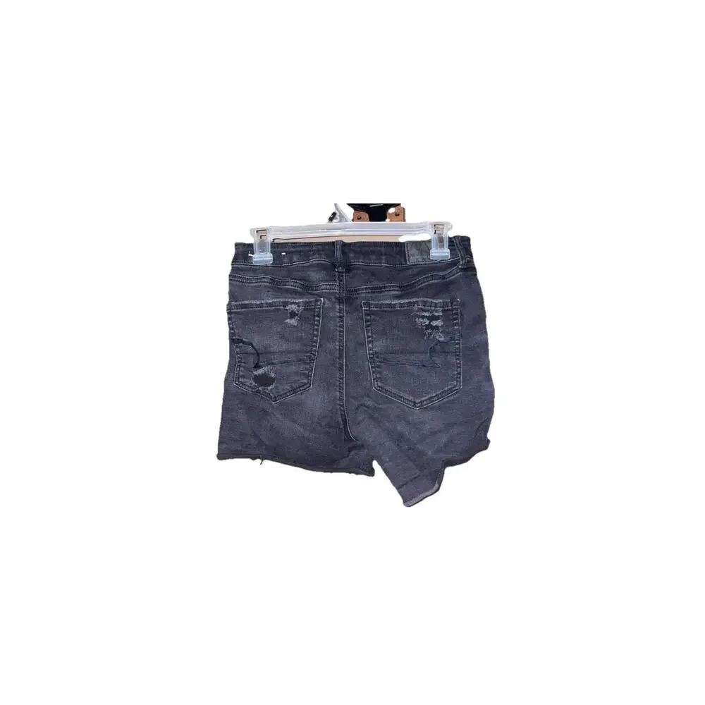 American Eagle Outfitters NEXT LEVEL STRETCH Black Distressed Cut Off Denim Sho…